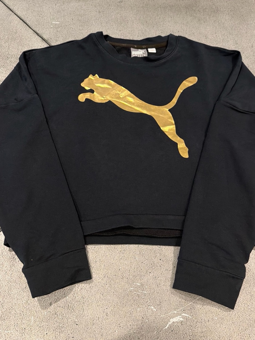 Puma Black Crewneck with Metallic Gold Cat Logo